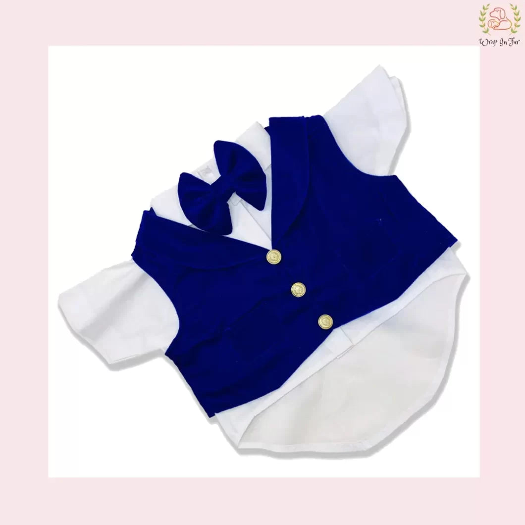 Classic Navy Blue Dog Tuxedo Vest Suit - Formal Wedding Attire