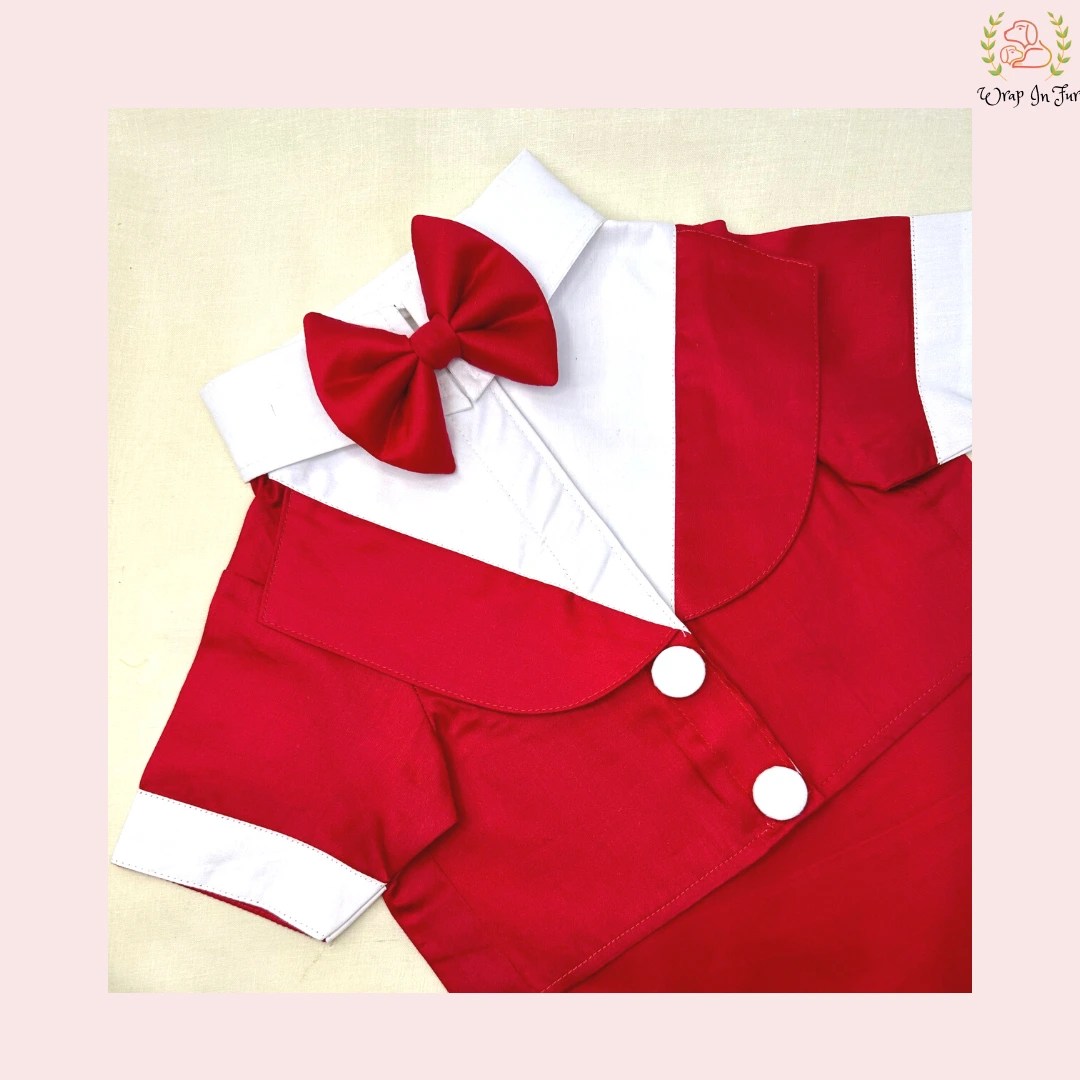 Classic Red Velvet Dog Tuxedo Jacket - Festive Formal Suit