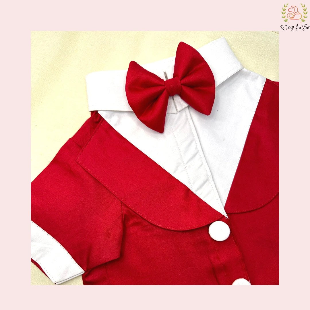 Classic Red Velvet Dog Tuxedo Jacket - Festive Formal Suit