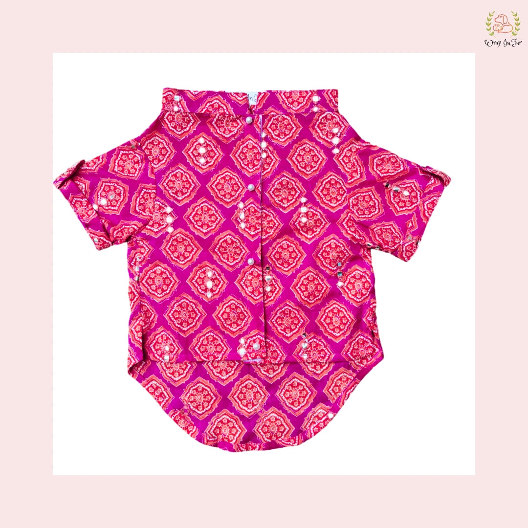 Coral Mirrored Dog Kurta Shirt - Designer Indian Dog Ethnic Wear