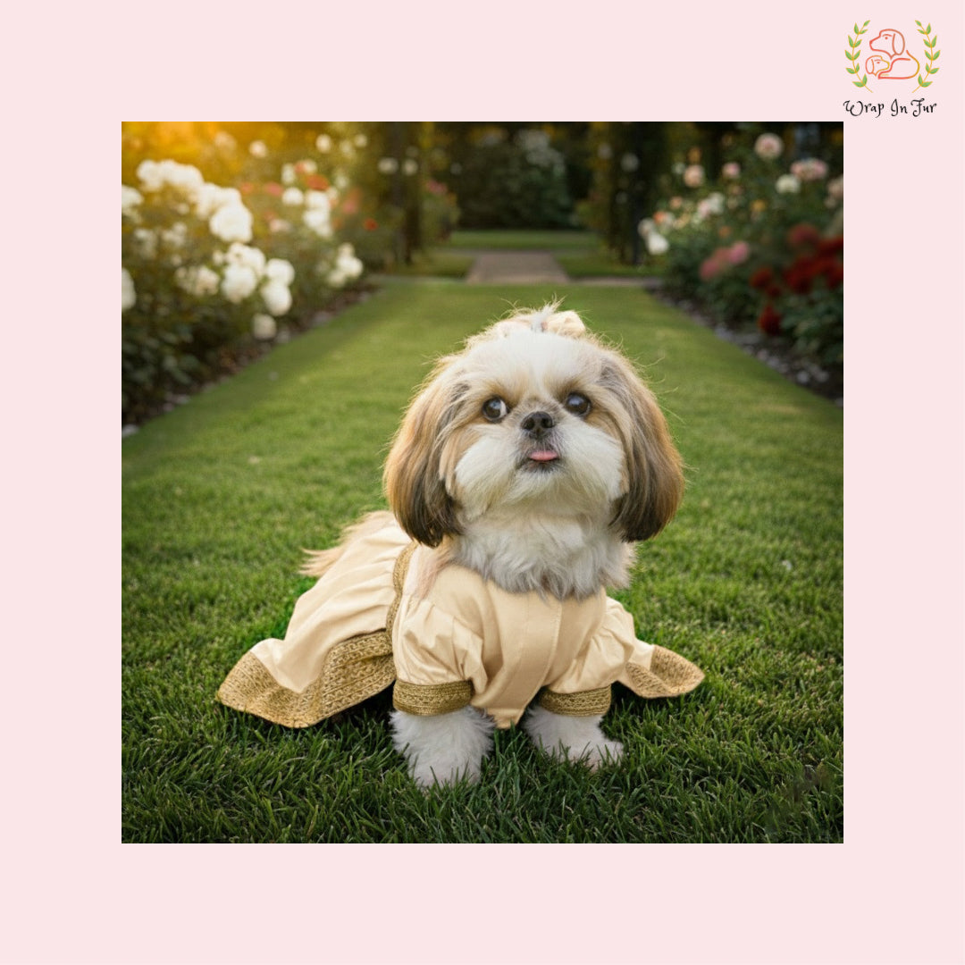 Cream Royal Festive Dog Dress – Premium Ethnic Party Wear for Dogs