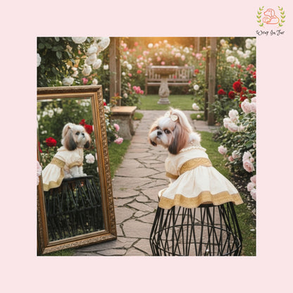 Cream Royal Festive Dog Dress – Premium Ethnic Party Wear for Dogs