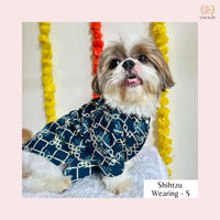 Dark Blue Geometric Dog Kurta - Royal Indian Dog Ethnic Wear