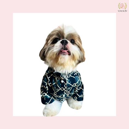 Dark Blue Geometric Dog Kurta - Royal Indian Dog Ethnic Wear