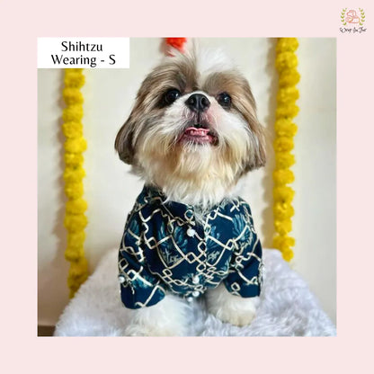 Dark Blue Geometric Dog Kurta - Royal Indian Dog Ethnic Wear