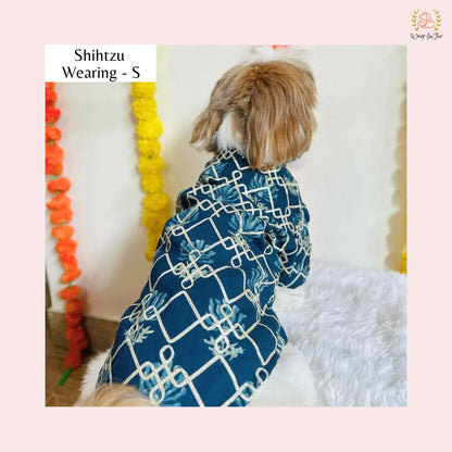 Dark Blue Geometric Dog Kurta - Royal Indian Dog Ethnic Wear