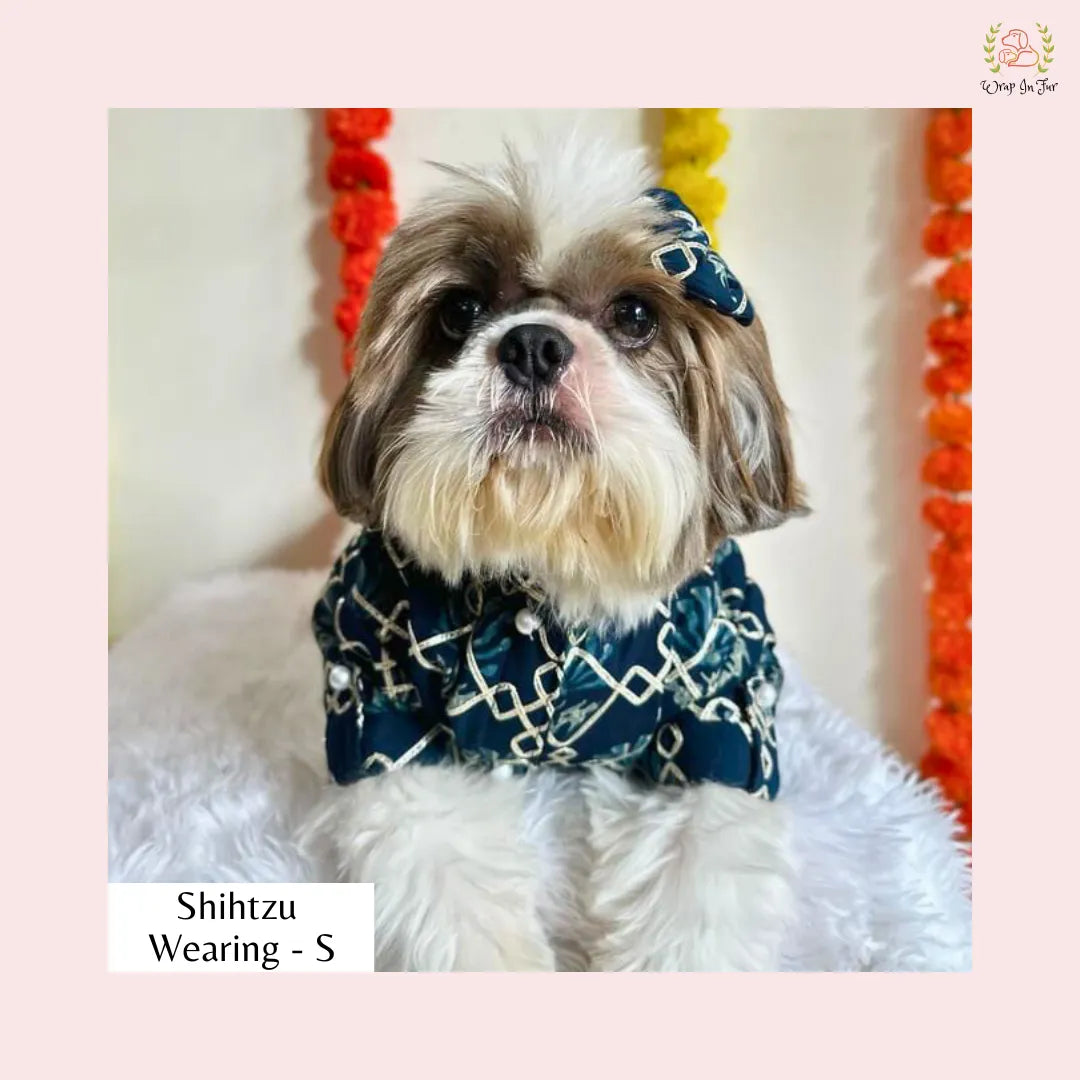 Dark Blue Geometric Dog Kurta - Royal Indian Dog Ethnic Wear