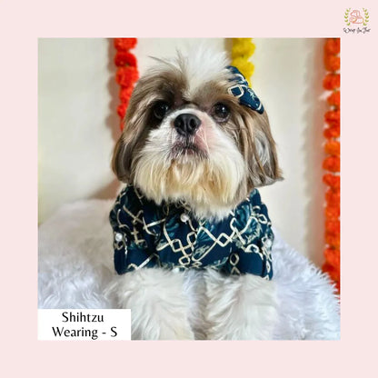 Dark Blue Geometric Dog Kurta - Royal Indian Dog Ethnic Wear