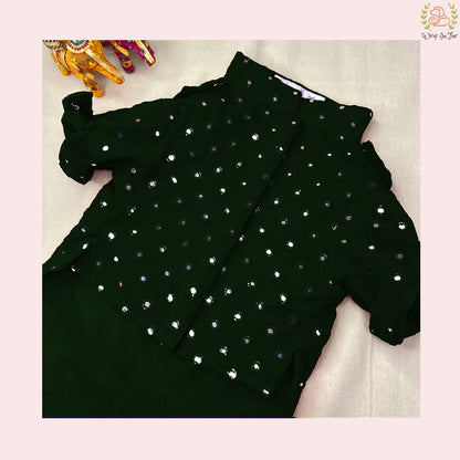 Dark Green Mirror Work Dog Kurta with Royal Blue Dupatta - Ethnic Wear