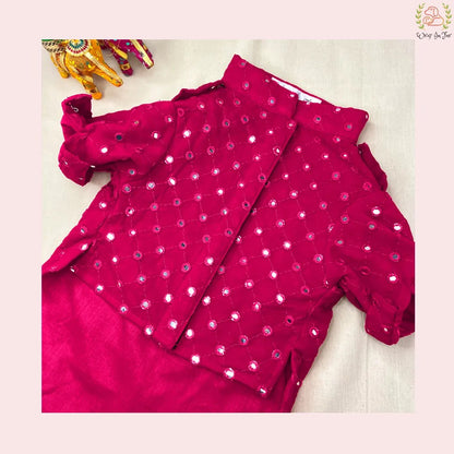 Dark Pink Embroidered Dog Kurta with Green Dupatta - Indian Ethnic Wear