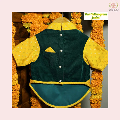 Desi Green & Yellow Dog Kurta Jacket Set - Premium Dog Ethnic Wear