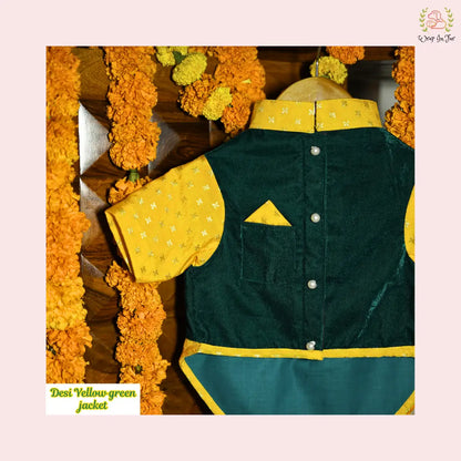 Desi Green & Yellow Dog Kurta Jacket Set - Premium Dog Ethnic Wear
