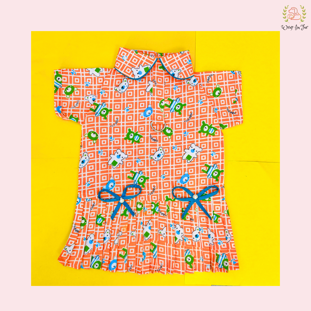 Designer Orange-Blue Winter Dog Dress – Perfect for Cold Weather