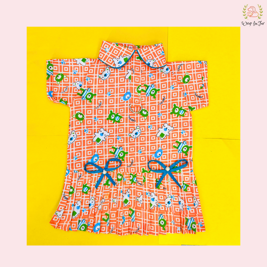 Designer Orange-Blue Winter Dog Dress – Perfect for Cold Weather