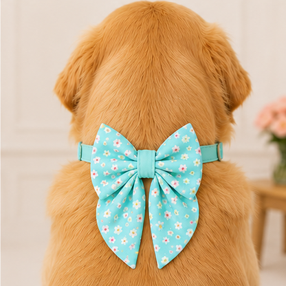  Sky Blue Floral Dog Bow Collar
