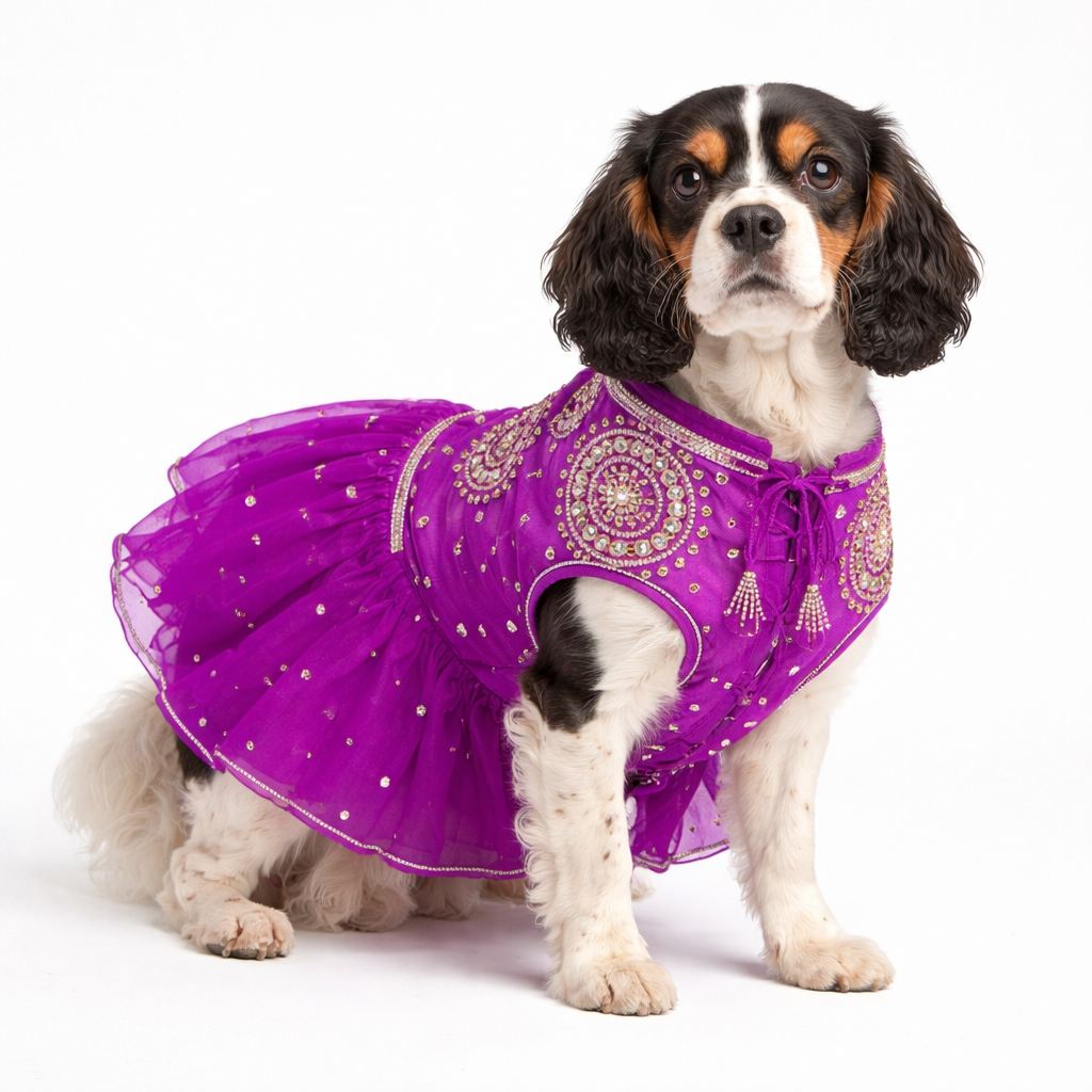 Lilac Mirror Dog Lehenga