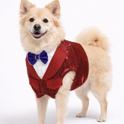 Red Sparkle Dog Tuxedo Dress – Stylish Dog Wedding Clothes