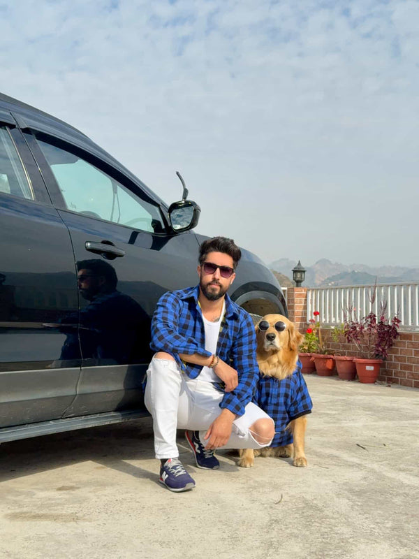 Blue & Black Plaid Dog Winter Hoodie – Warm Dog Winter Wear