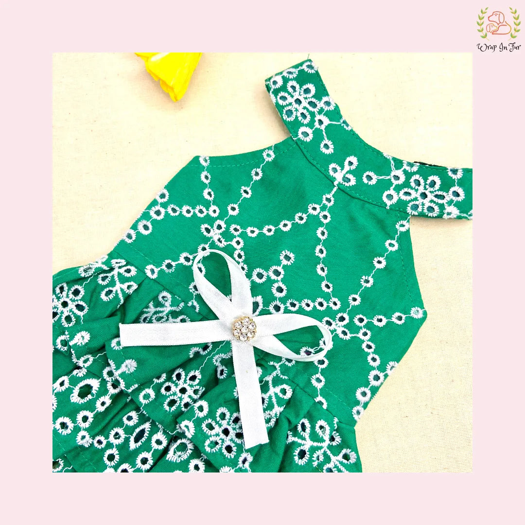 Embroidered Green Dog Frock – Stylish Dog Bridal Dress for Weddings