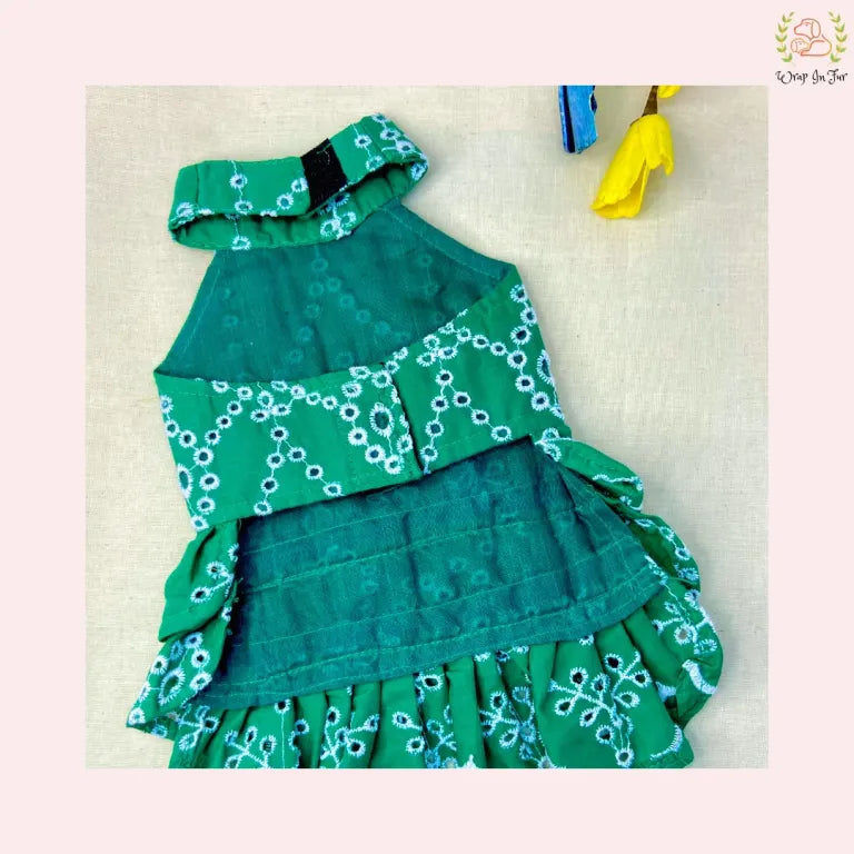 Embroidered Green Dog Frock – Stylish Dog Bridal Dress for Weddings