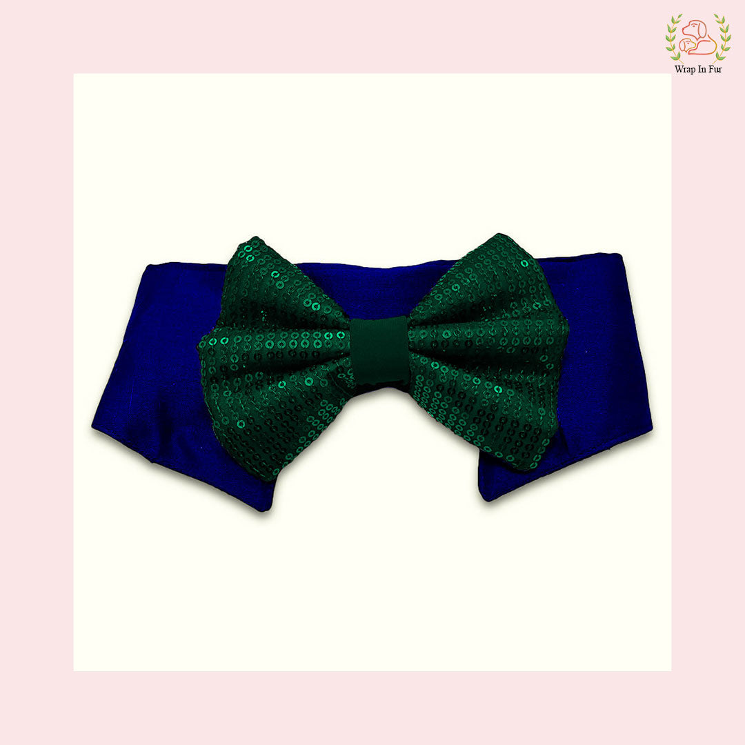 Emerald Green Sequin Dog Bow & Collar Set - Luxury Holiday Pet Accessory