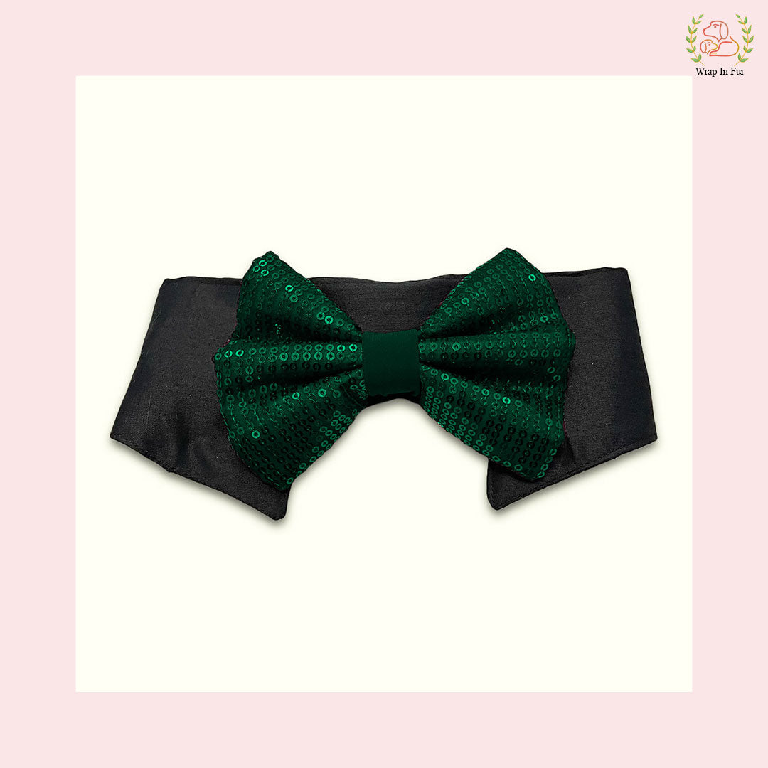 Emerald Green Sequin Dog Bow & Collar Set - Luxury Holiday Pet Accessory