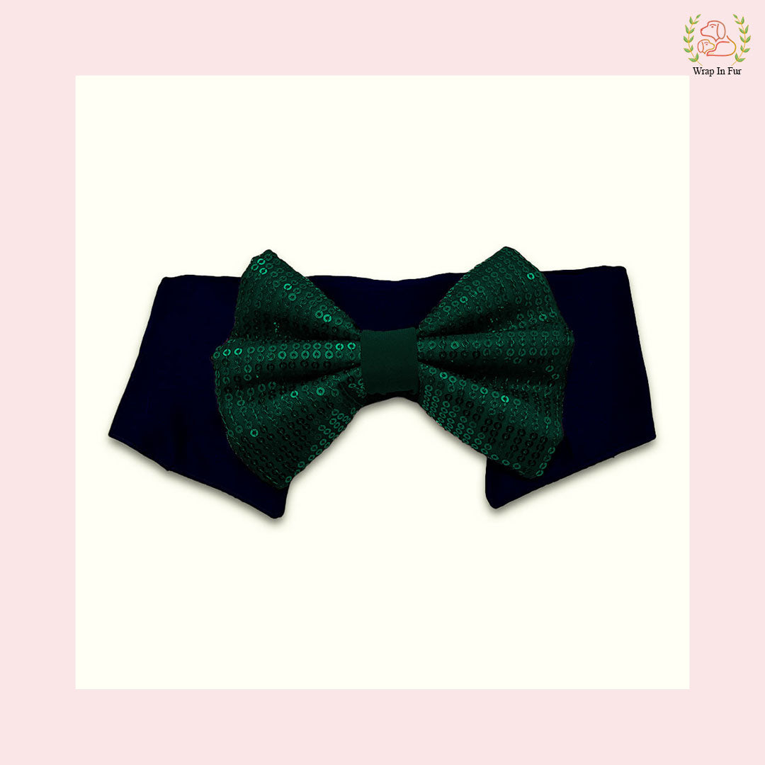 Emerald Green Sequin Dog Bow & Collar Set - Luxury Holiday Pet Accessory