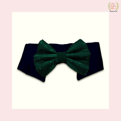 Emerald Green Sequin Dog Bow & Collar Set - Luxury Holiday Pet Accessory