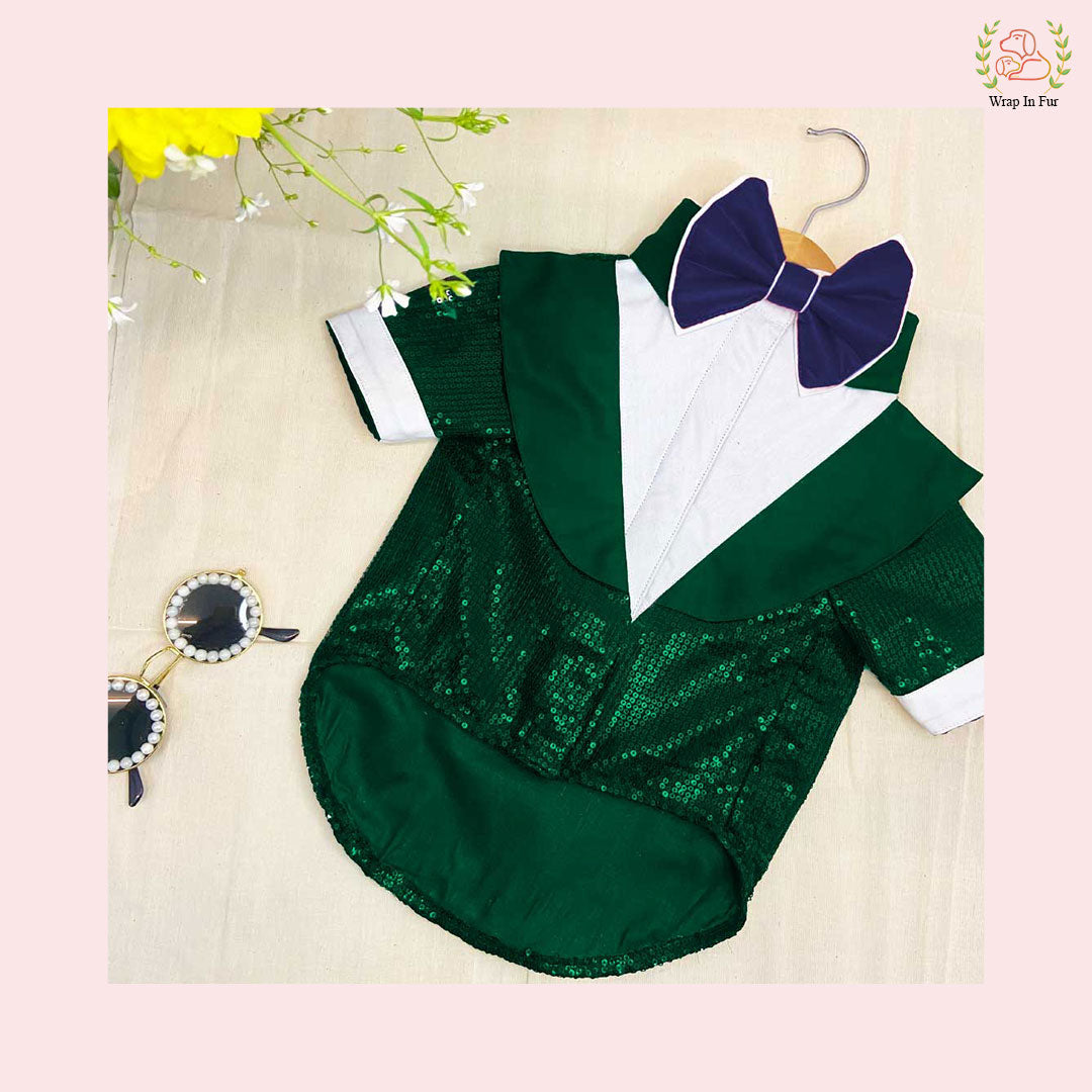 Emerald Green Sequin Dog Tuxedo Jacket - Festive Formal Suit