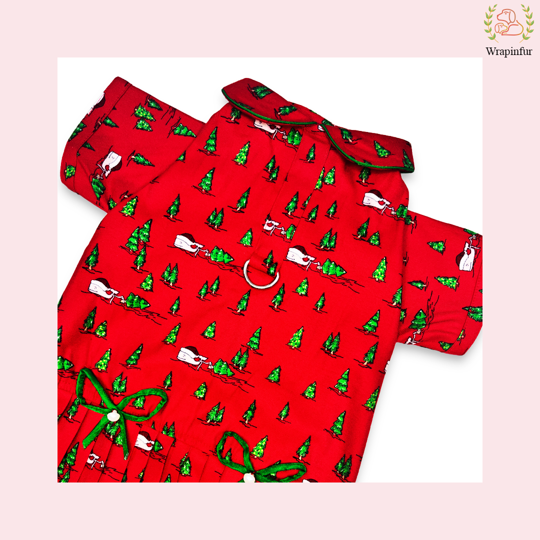 Festive Red Christmas Dog Frock – Premium Winter Dress for Pets