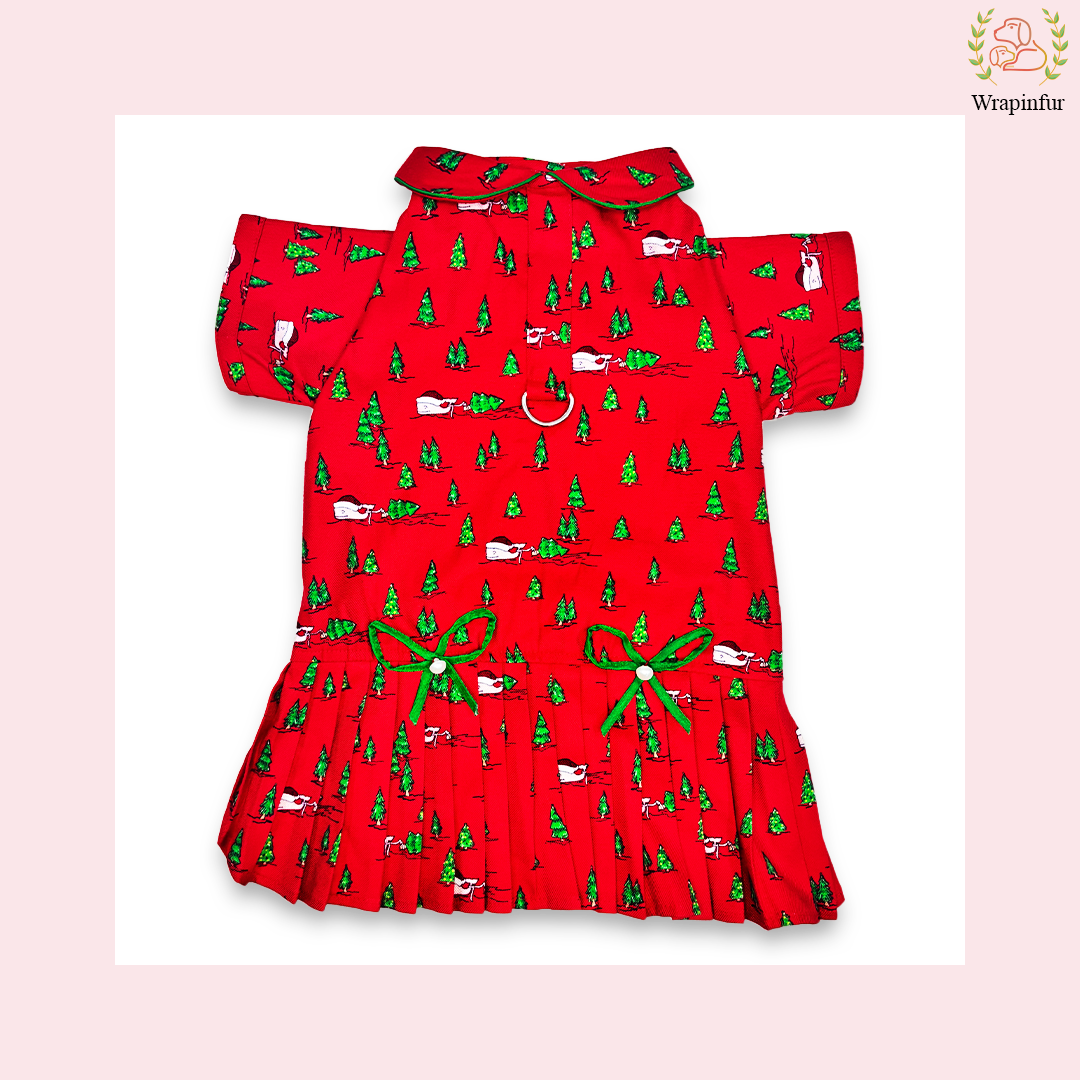Festive Red Christmas Dog Frock – Premium Winter Dress for Pets