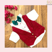 Festive Red Corduroy Dog Tuxedo Vest | Formal Wedding Suit