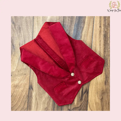 Festive Red Corduroy Dog Tuxedo Vest | Formal Wedding Suit