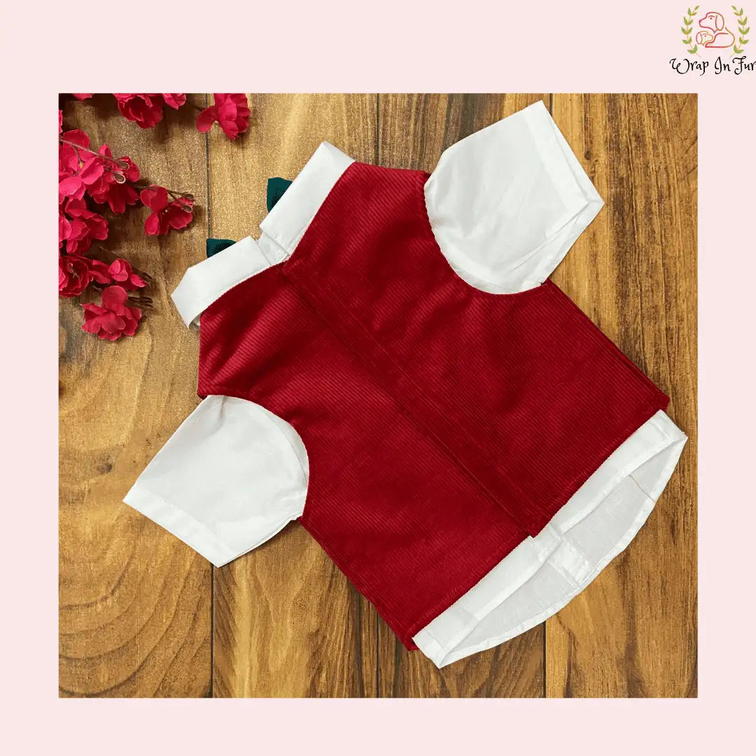 Festive Red Corduroy Dog Tuxedo Vest | Formal Wedding Suit