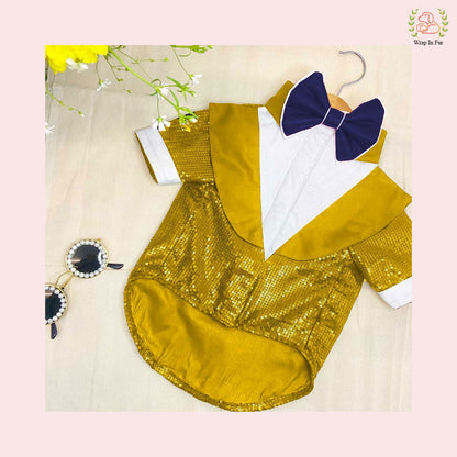 Glamorous Gold Sequin Dog Tuxedo Jacket - Festive Formal Suit