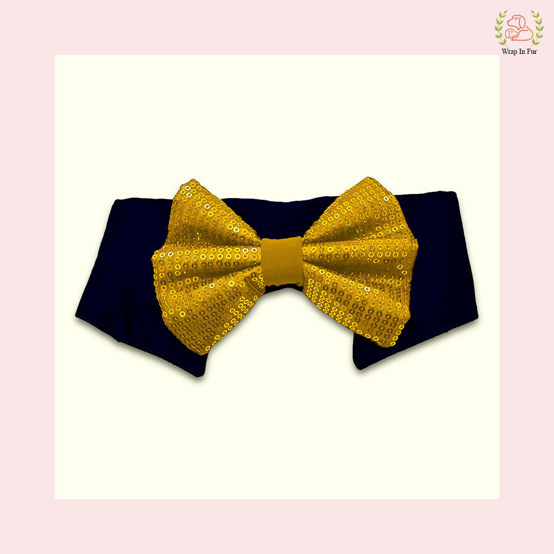 Gold Yellow Sequin Dog Bow & Collar Set - Luxury Holiday Pet Accessory