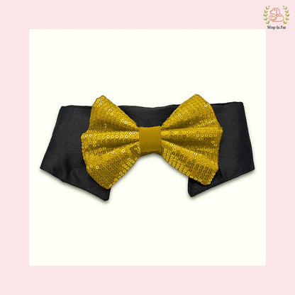 Gold Yellow Sequin Dog Bow & Collar Set - Luxury Holiday Pet Accessory