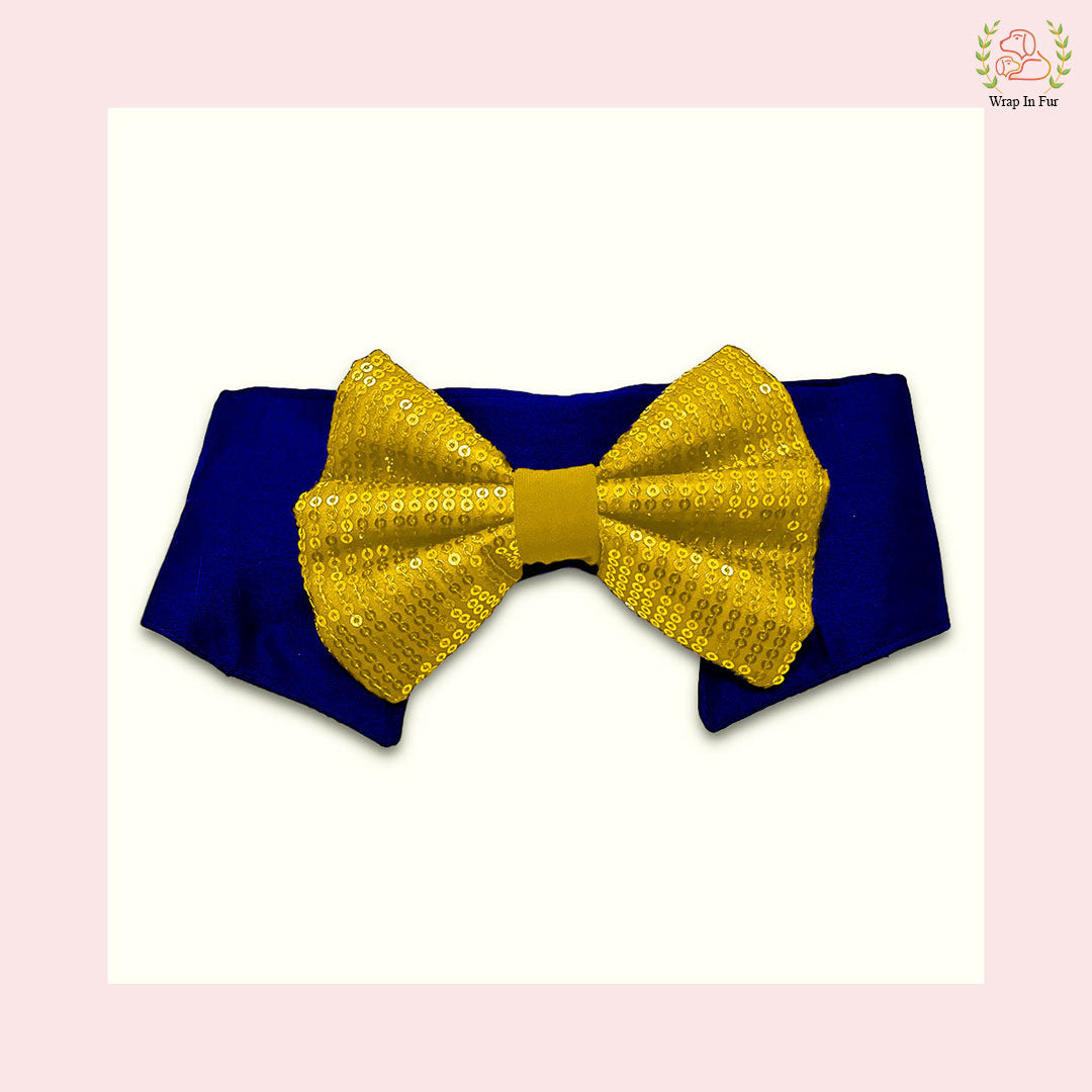 Gold Yellow Sequin Dog Bow & Collar Set - Luxury Holiday Pet Accessory