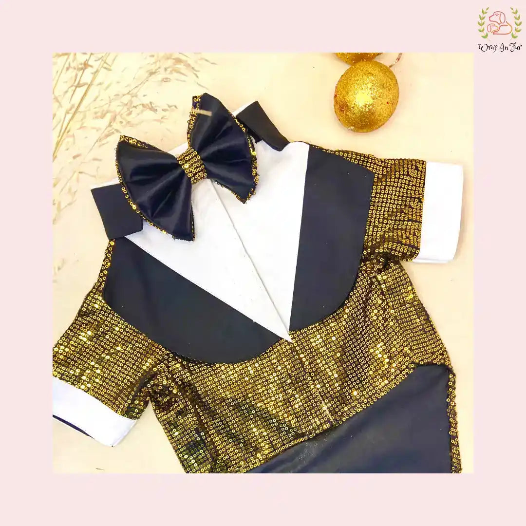 Golden Sequin Dog Tuxedo Jacket - Premium Wedding Formal Wear