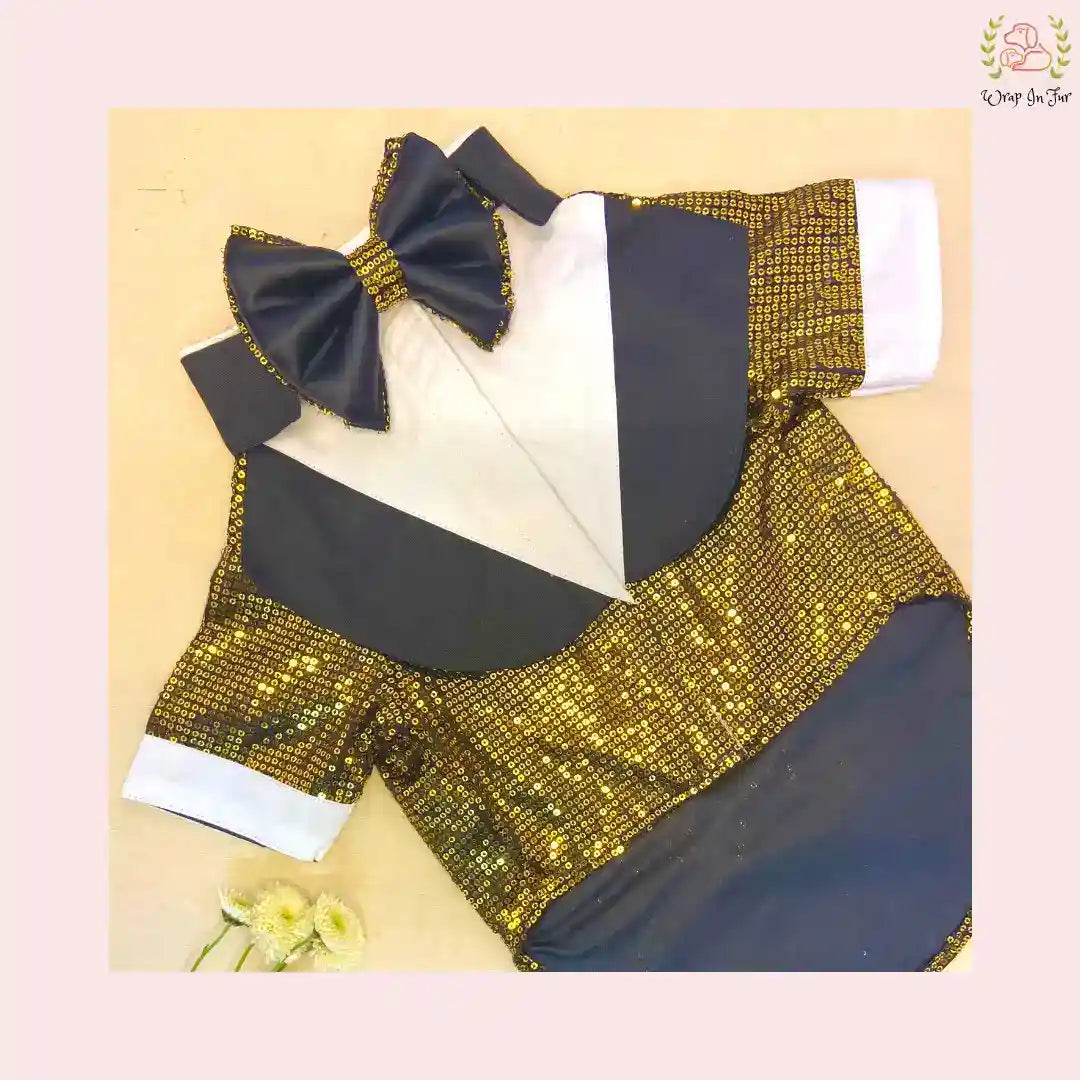 Golden Sequin Dog Tuxedo Jacket - Premium Wedding Formal Wear