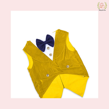 Golden Yellow Velvet Dog Tuxedo Vest - Festive Wedding Suit