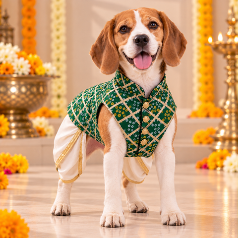 Green Bandhani Dog Sherwani