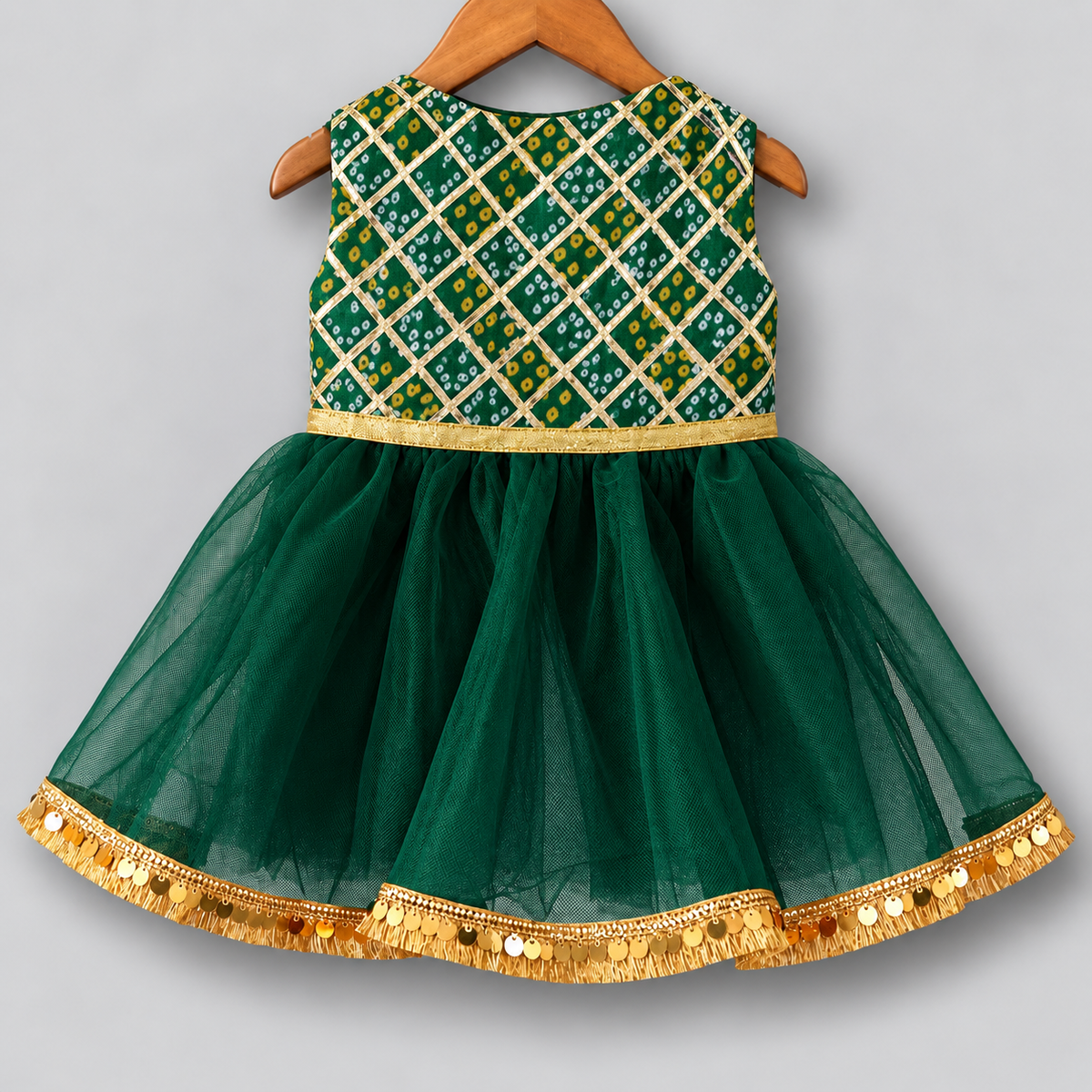 Green Bandhani Gota Dog Frock