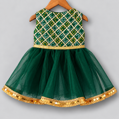 Green Bandhani Gota Dog Frock