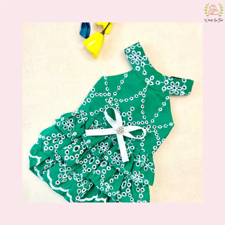 Green Embroidery female dog dress