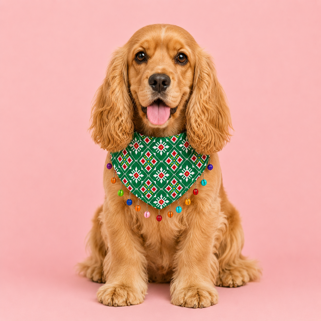 Green Ethnic Dog Bandana For Cocker Spainel