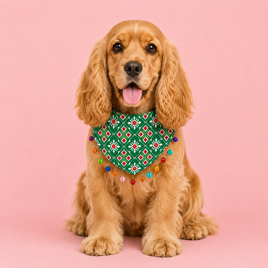 Green Ethnic Dog Bandana For Cocker Spainel
