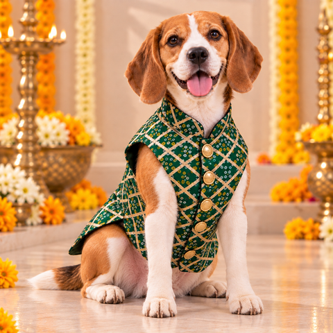 Green Bandhani Dog Sherwani