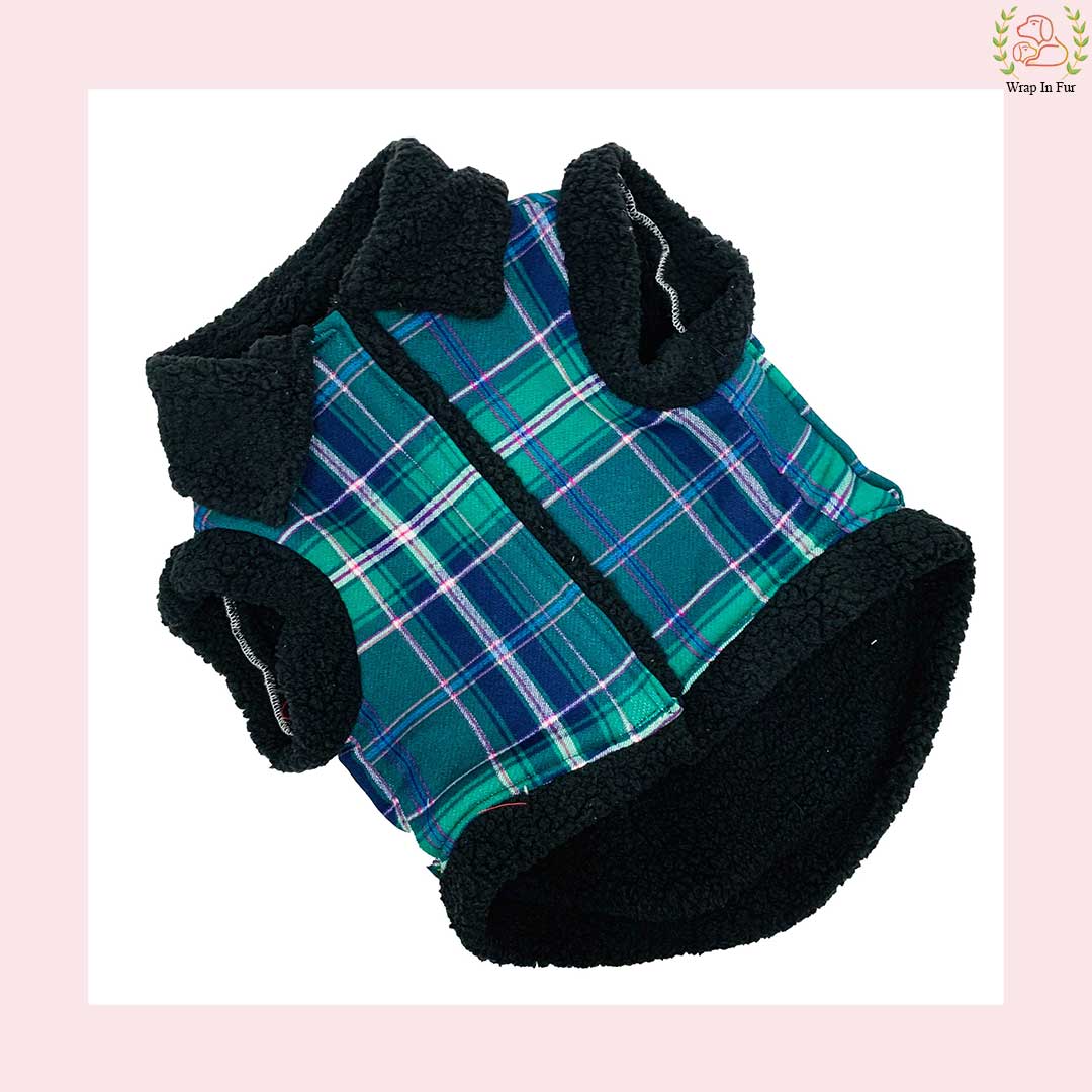 Green Blue Check Dog Jacket – Warm & Stylish Winter Wear