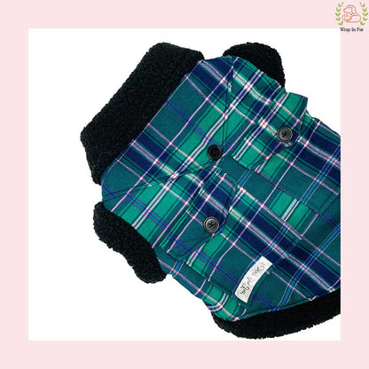 Green Blue Check Dog Jacket – Warm & Stylish Winter Wear